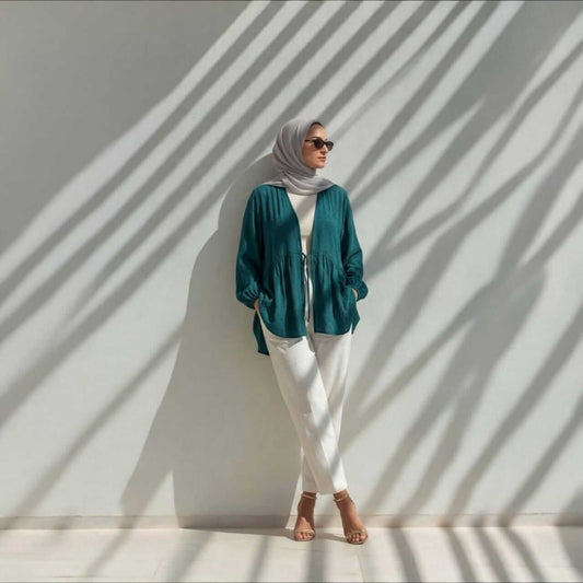 modest green blouse