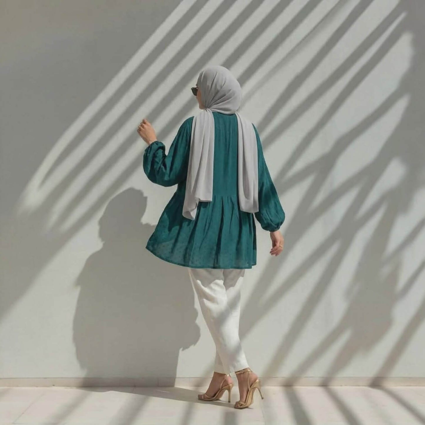 modest green blouse